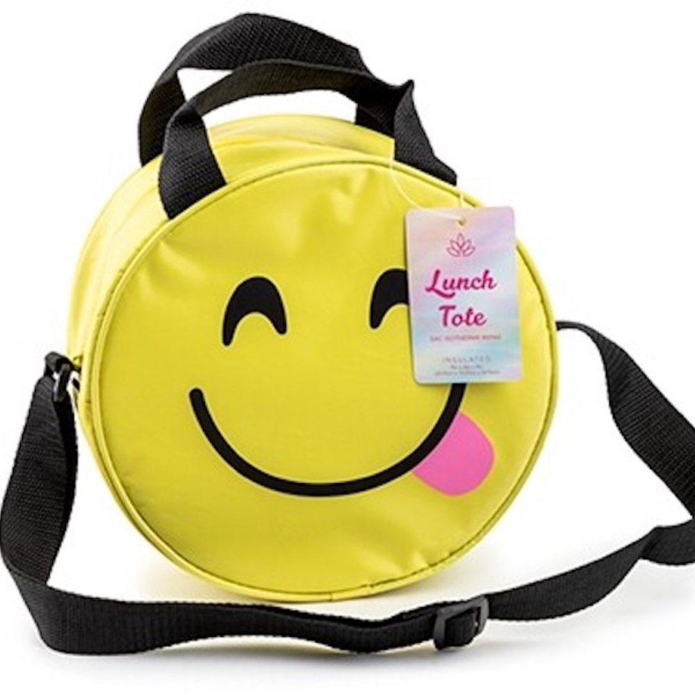 Samba Yum Smiling face Round Insulated Lunch tote Bag Yellow NWT 😋